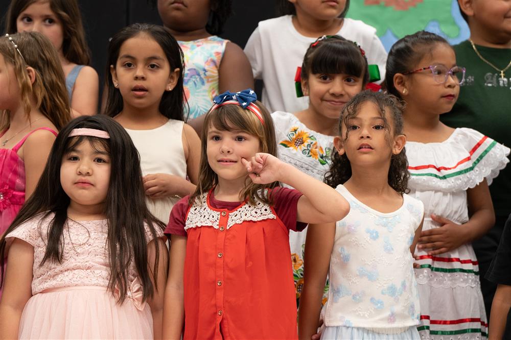 Students celebrate their diverse cultures and backgrounds during Bologna Elementary School's Celebration of Nations assembly.